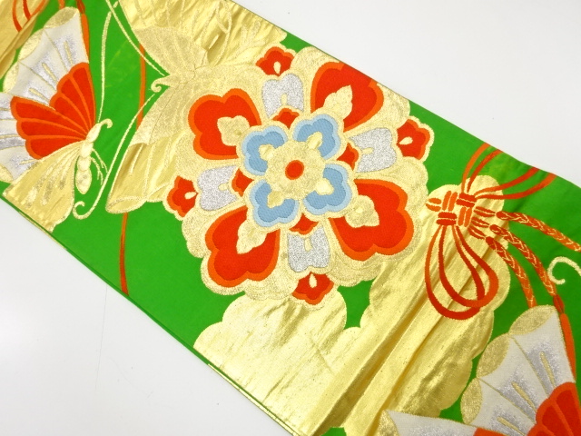 JAPANESE KIMONO / ANTIQUE FUKURO OBI / SILK / WOVEN FLOWER CREST